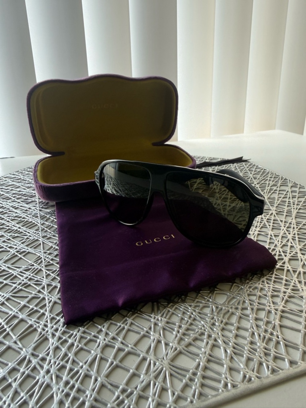 Gucci Black Aviator Sunglasses with Purple Case and Pouch. - Picture 12 of 13